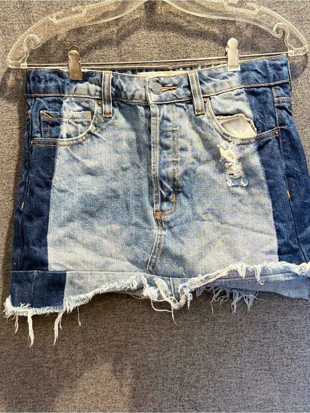 Hidden Jeans Denim Mini Skirt Distressed Two-Tone Light Blue Denim Size S